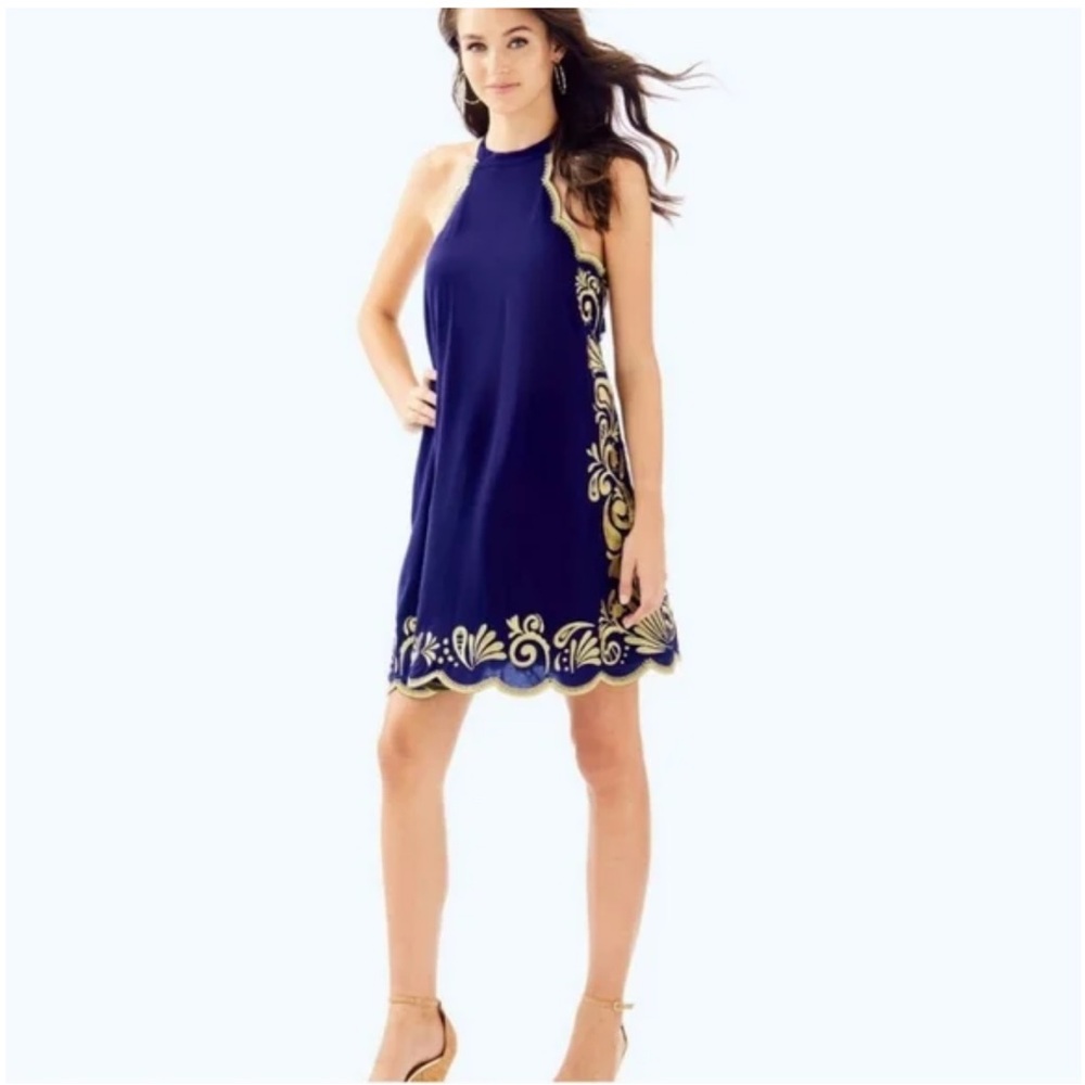 LILLY PULITZER Size XXS True Navy Gypset Swirl Quinn Dress 27256